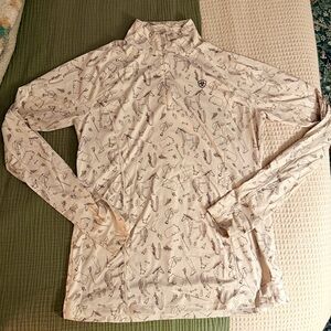 Ariat Tek Lowell 2.0 1/4 Zip Baselayer Tan Horse Print Womens Size L